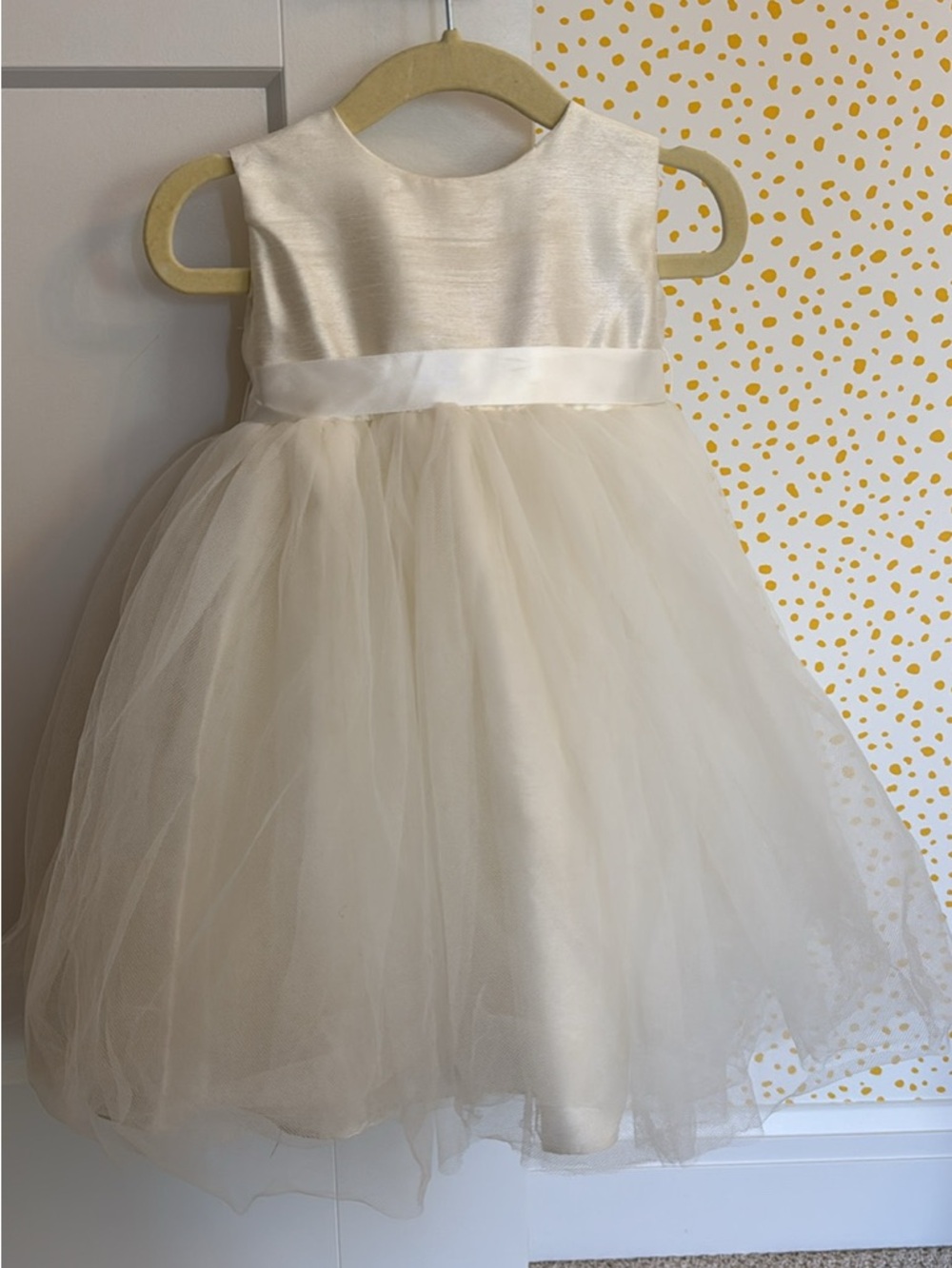 David's Bridal Ivory Satin & Tulle Flower Girl Dress